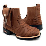 BotinaCanivete Escamada
                                    - Couro Crazy Horse Nescau | Conjunto de Retalhos Costurados