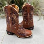 BOTA TEXANA TRIBAL AZUL COURO MARROM