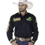 Camisa Country Masculina Radade Bordada Green Preto + Adesivo De Brinde