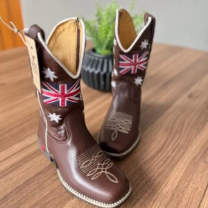 Texana Tom Infantil - Couro Látego Marrom/Bordado Bandeira Reino Unido