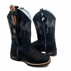 BotaFaca Mulas
                                    - Couro Cano Floater Preto | Couro Gáspea Nobuck Preto Estilizado em Tilápia | Mulas Brancas