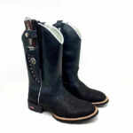 BotaFaca Econômica 
                                    - Couro Cano Látego Preto | Couro Gáspea Nobuck Preto Estilizado em Tilápia | Bico Redondo