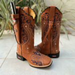 KIT TEXANA TRIBAL AZUL COURO HORSE TELHA COM TRICÊ E TIRINHAS + BAINHA + FACA