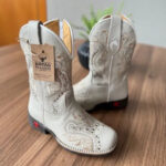 Texana Alice Infantil - Couro Off-White/Bordado Tribal Bege