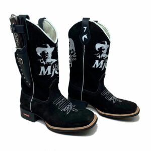 BotaFaca Milionário e José Rico
                                    - Couro Nobuck Preto | Bordado Branco