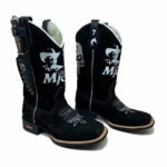 BotaFaca Milionário e José Rico
                                    - Couro Nobuck Preto | Bordado Branco