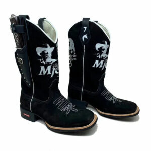 BotaFaca Milionário e José Rico
                                    - Couro Nobuck Preto | Bordado Branco