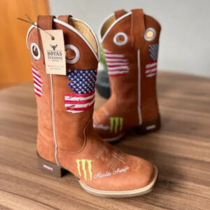 Texana Nicolas - Couro Horse Telha/Bordado Bandeira Americana