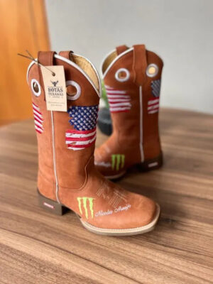 Texana Nicolas - Couro Horse Telha/Bordado Bandeira Americana