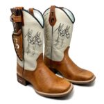 BotaFaca Mulas
                                    - Couro Cano Napa Flay Bege | Couro Gaspea Fóssil Havana | Bordado Preto