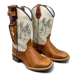 BotaFaca Mulas
                                    - Couro Cano Napa Flay Bege | Couro Gaspea Fóssil Havana | Bordado Preto