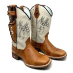 BotaFaca Mulas
                                    - Couro Cano Napa Flay Bege | Couro Gaspea Fóssil Havana | Bordado Preto