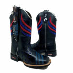 BotaFaca Americana Gold
                                    - Couro Látego Preto | Bordados Azul Escuro e Vermelho