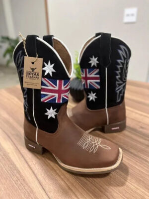 Texana Tom - Nobuck Preto e Couro Horse Nescau/ Bordado Reino Unido