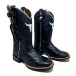 BotaFaca Touro
                                    - Couro Látego Preto | Gáspea Estilizado em Avestruz | Touro Branco