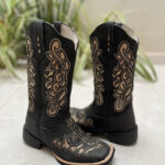 BOTA TEXANA LASER CRUZ GLITTER DOURADO COURO PRETO