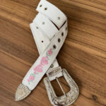 Cinto - Couro Floatter Branco/Bordado Florência Rosa e Verde