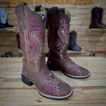 BOTA TEXANA LASER TRIBAL GLITTER ROSA PINK COM STRASS COURO MARROM