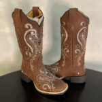 BOTA TEXANA LASER TRIBAL GLITTER ROSA BEBÊ COM STRASS COURO MARROM