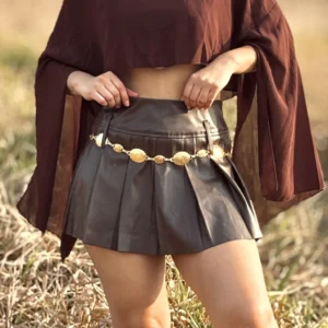 Shorts Saia Maísa De Couro Marrom Café