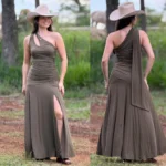 Vestido Areta Longo Plissado com Fenda Verde