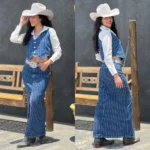 Conjunto Consciência Jeans Colete e Saia Risca de Giz