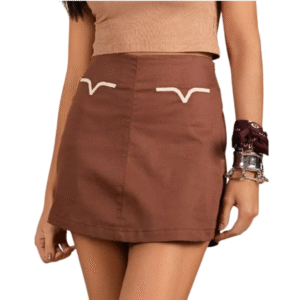Shorts Saia Feminino Moon Horse Callie Marrom Com Detalhes Creme E Bolsos