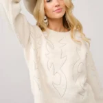 Suéter Candice com gola redonda e costura em ponto bota (creme)