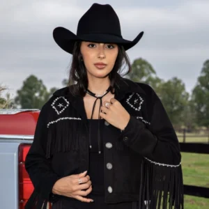 Jaqueta Shania Turkese Feminina Em Suede Preta