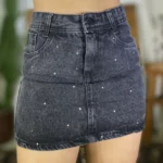 Saia Jeans Preta Brilho Mademoiselle