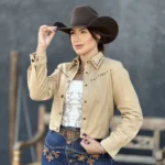 Jaqueta Cropped Unicorn em Suede Bege com Taxas