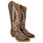 Bota Texana Feminina Goyazes Dackar Café Bico Fino Bordado Solado Injetado