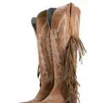 Bota de cano alto com franjas, bico fino, estilo cowgirl, da Brandy - Caramelo