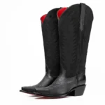 Bota de cano médio Sierra com sola vermelha, cano largo e bico fino, estilo cowgirl - Preta