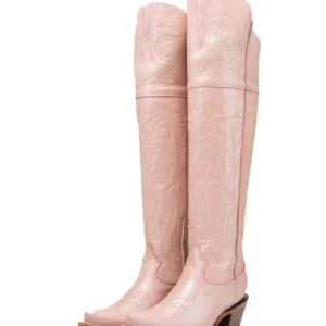 Bota de cano alto Amour com bico fino, estilo cowgirl - Rosa Chá